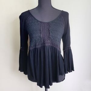 Miss Me Black Lace Peasant Top